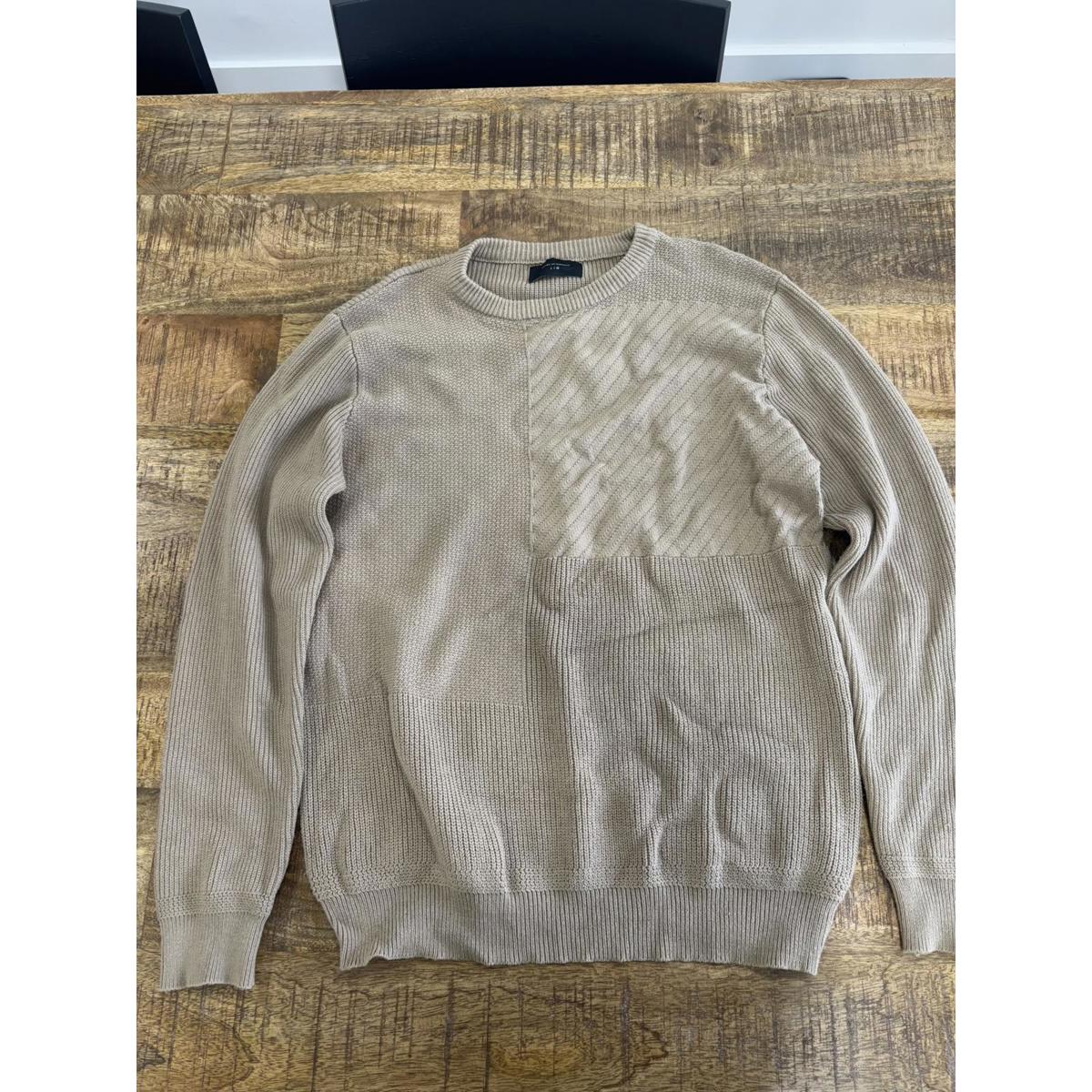 Men's Beige Cotton Knit Sweater, Size L